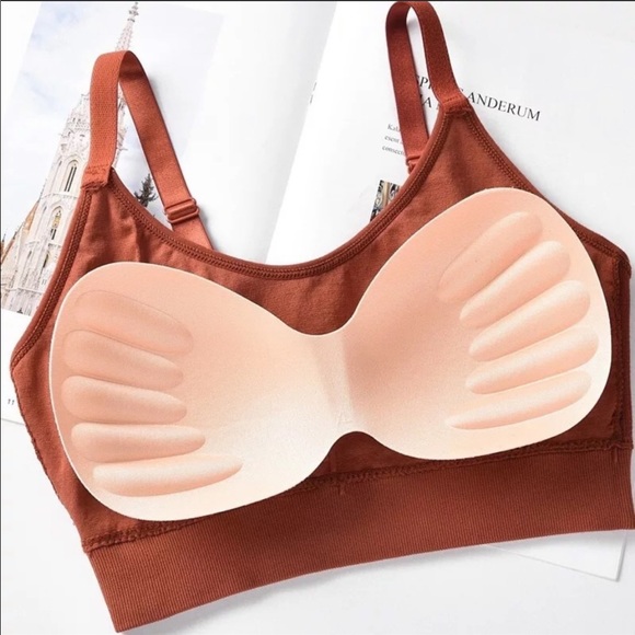 Padded Seamless Caramel Athletic Sports Bra Top - Picture 7 of 7